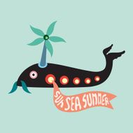 Fish helicopter with sun sea summer banner