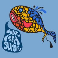 Colorful fish with sun sea summer banner