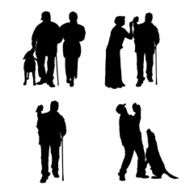 Vector silhouette of people with dog N47
