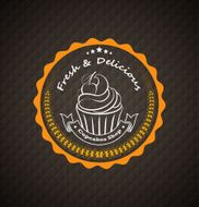 Cupcake food label over dark polygonal background N2