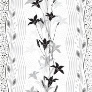 Monochrome seamless pattern of abstract leaves and bellflowers