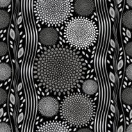 Monochrome seamless pattern of abstract flowers on black background N2