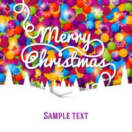 Merry Christmas greeting card with swirl lettering on the bright