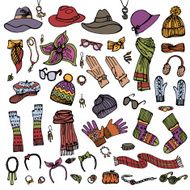 Fashion Sketch Female Accessories Set Autumn winter
