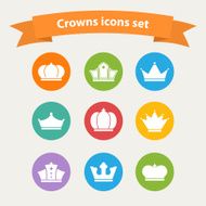 Vector icons set of different white crowns shapes signs