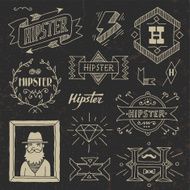 Vintage hipster hand drawn design elements set 8 on dark N2