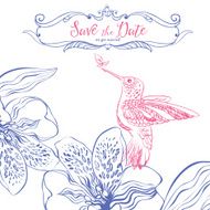 Save the date Wedding invitation card with birds and heart