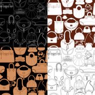 Set of seamless patterns with woman bags