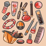 Set of cosmetics objects vector stickers