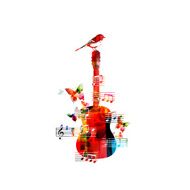 Colorful music background with guitar and a bird