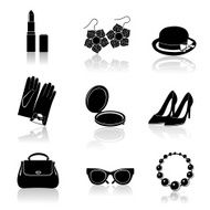 Woman accessories black icon set
