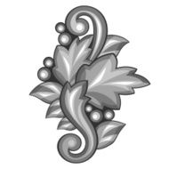 Baroque ornamental antique silver element on white background N2