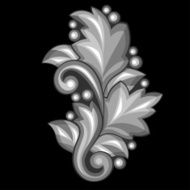 Baroque ornamental antique silver element on black background