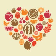 Fruits Icons in heart shape N3