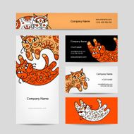 Art cats with floral ornament Business cards design N2