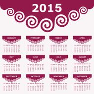 Calendar of 2015 with spiral design - vector illustration N2