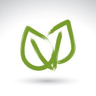 Hand drawn simple vector green eco leaves icon ink brush