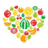 Fruits Icons in heart shape N4