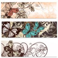 Business cards set in floral style with butterflies for design