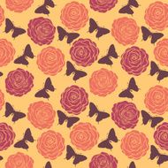 seamless background with butterflies and roses silhouette