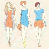 Vector beautiful fashion girls top models in dresses N3