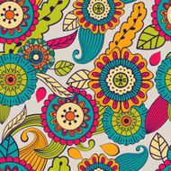 Vector seamless hand-drawn pattern with flowers and leaves N11