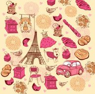 Vector background with symbols of Paris