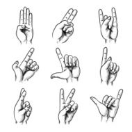 Set of hand gestures in vintage style