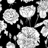 Seamless pattern of roses monochrome