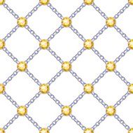 Seamless pattern with crossed silver chains and yellow gemstones