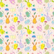 Stylish colorful seamless with cats rabbits flowers pattern background N2