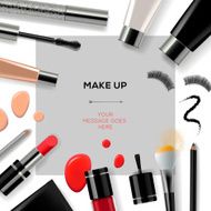 Makeup template with collection of make up cosmetics