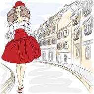 Vector beautiful fashion girls top models in summer dresses