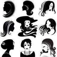 Vector set of closeup portrait - beautiful woman