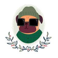 Fashionable pug-hipster in sunglasses