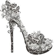 Shoes on a high heel decorated with flowers and butterflies N3