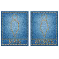 man and woman icon brown stitching on denim background