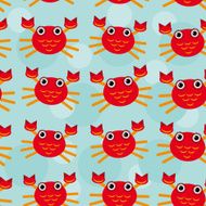 Red crayfish Seamless pattern funny cute animal on blue background