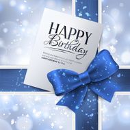Vector birthday card with blue ribbon and text