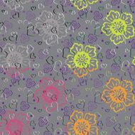 Heart with stylized flowers Set of seamless pattern or backgroun