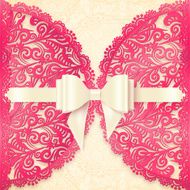 Pink ornate lace vector greeting card template