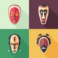 Set of colorful carnival masks flat icons with long shadows