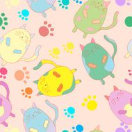 Stylish colorful seamless cats pattern background