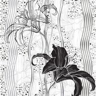 Monochrome seamless pattern with lilies N2