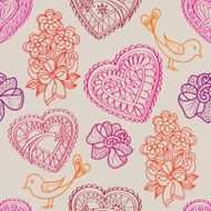 Love hearts posy and bird stylish sketch pattern