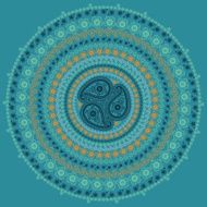 Paisley circle composition Vector Oriental motif in cool colors