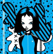 Cyan black and white cartoon girl N2
