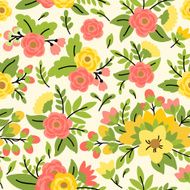 Pattern with yellow and pink floral bouquets