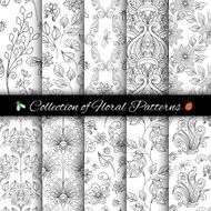 Vector Set of Monochrome Seamless Floral Patterns