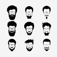 Vector set of hipster style haircut glasses beard mustache N6